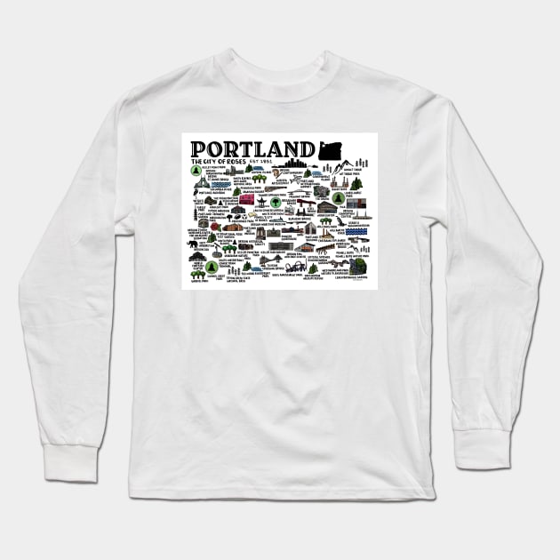 Portland Oregon Map Long Sleeve T-Shirt by fiberandgloss